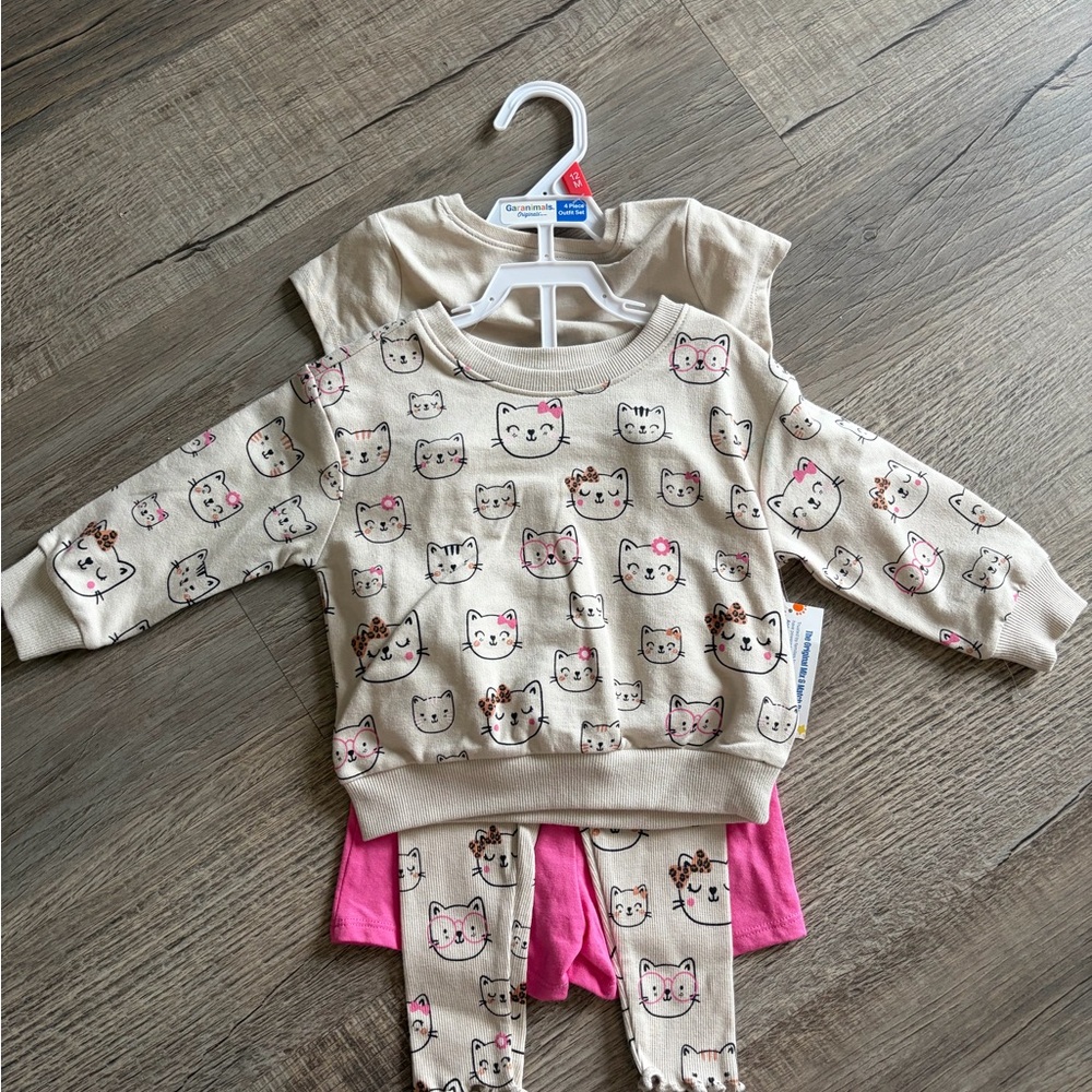 Garanimals Cat Print Pajama Set - Beige and Pink